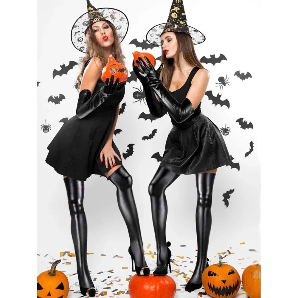 Women's Shiny Wet Look Gloves Stockings Halloween Costume Accessories
